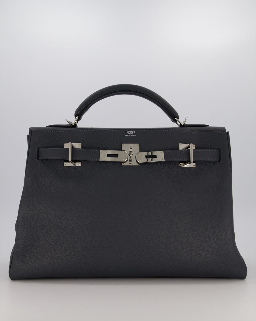*RARE* Hermès Kelly 42 Maxi Retourne Bag in Gris Misty Togo Leather with Palladium Hardware