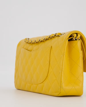 Chanel Amber Yellow Medium Classic Double Flap Bag in Caviar Leather with Champagne Gold Hardware