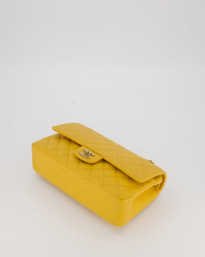 Chanel Amber Yellow Medium Classic Double Flap Bag in Caviar Leather with Champagne Gold Hardware