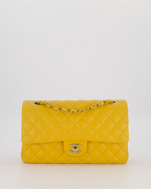 Chanel Amber Yellow Medium Classic Double Flap Bag in Caviar Leather with Champagne Gold Hardware