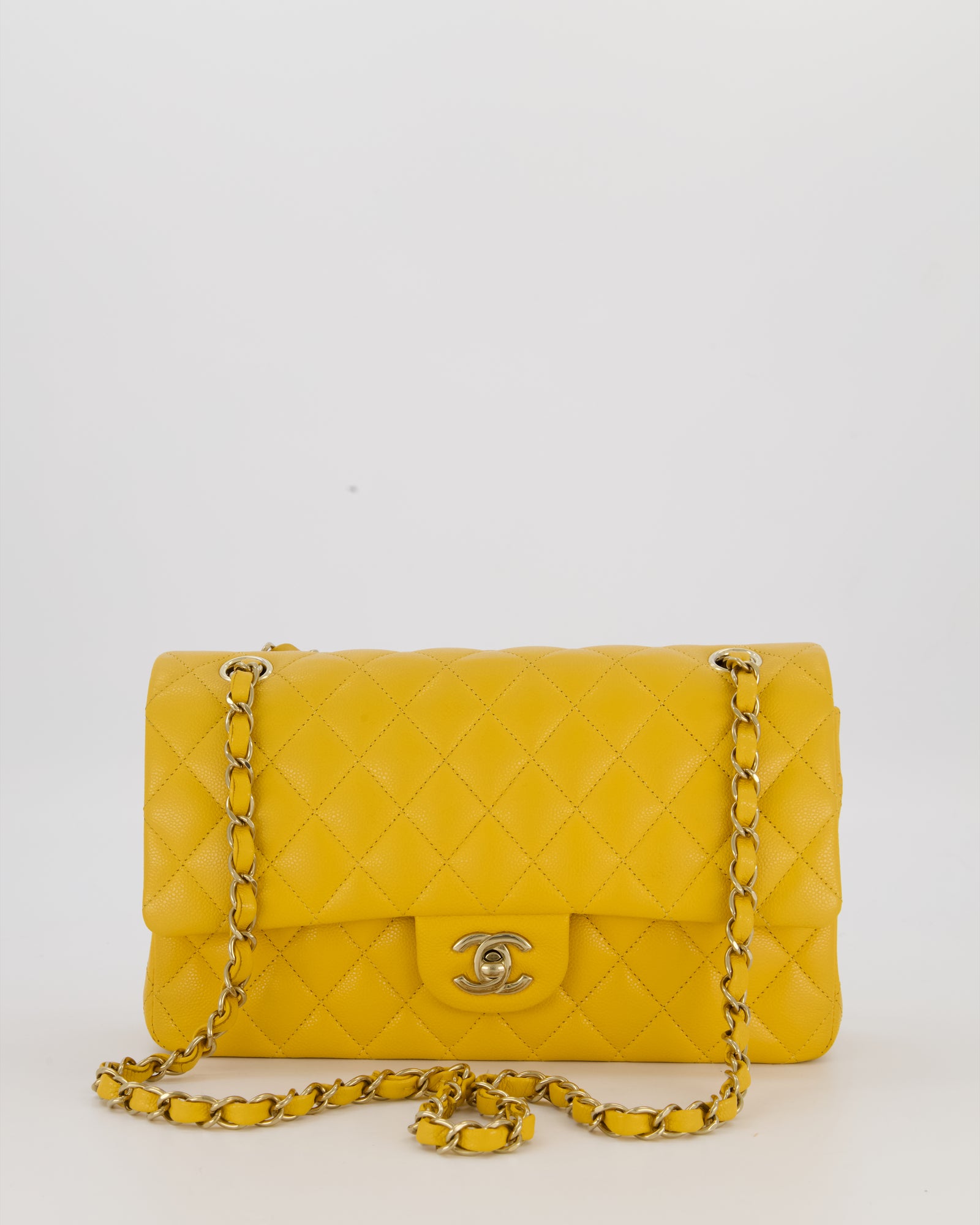 Chanel Amber Yellow Medium Classic Double Flap Bag in Caviar