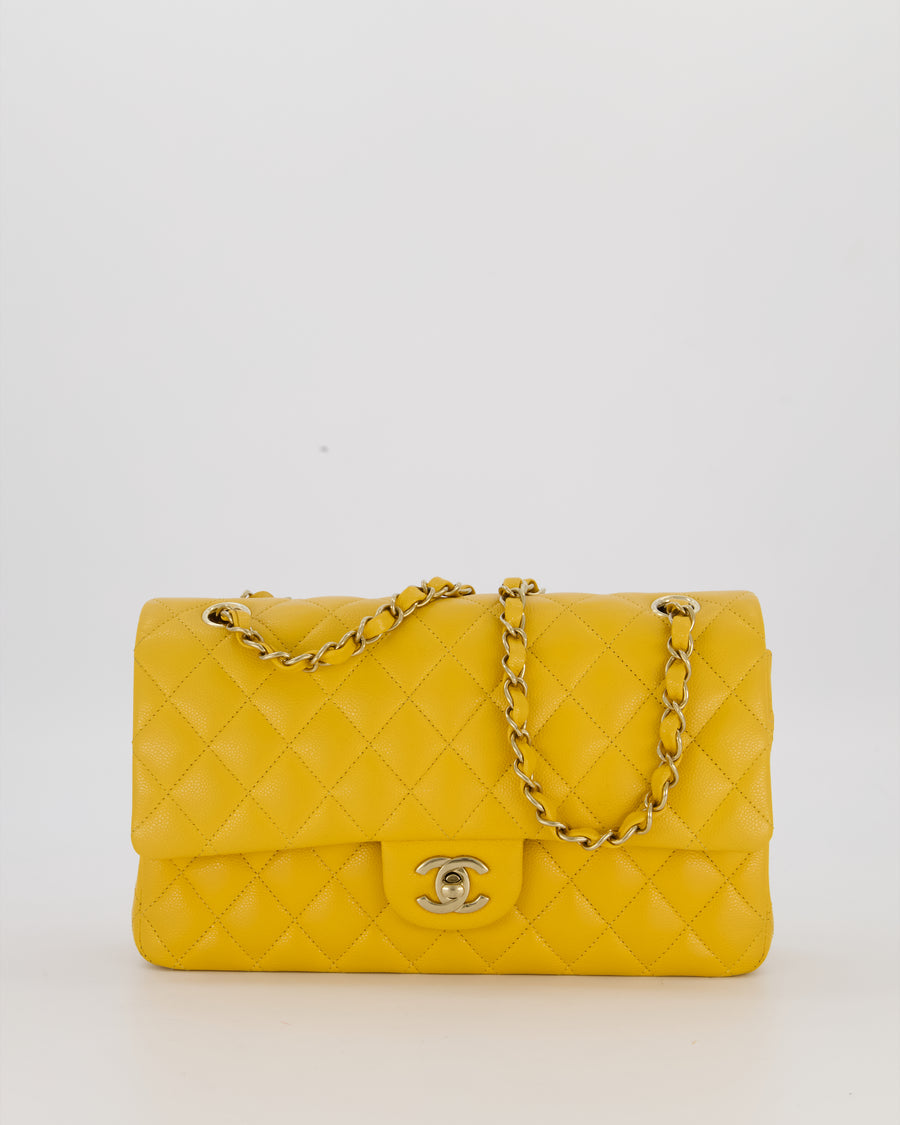 Chanel Amber Yellow Medium Classic Double Flap Bag in Caviar Leather with Champagne Gold Hardware