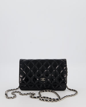 Chanel Black Wallet on Chain Bag with CC Logo in Patent Leather with Silver Hardware