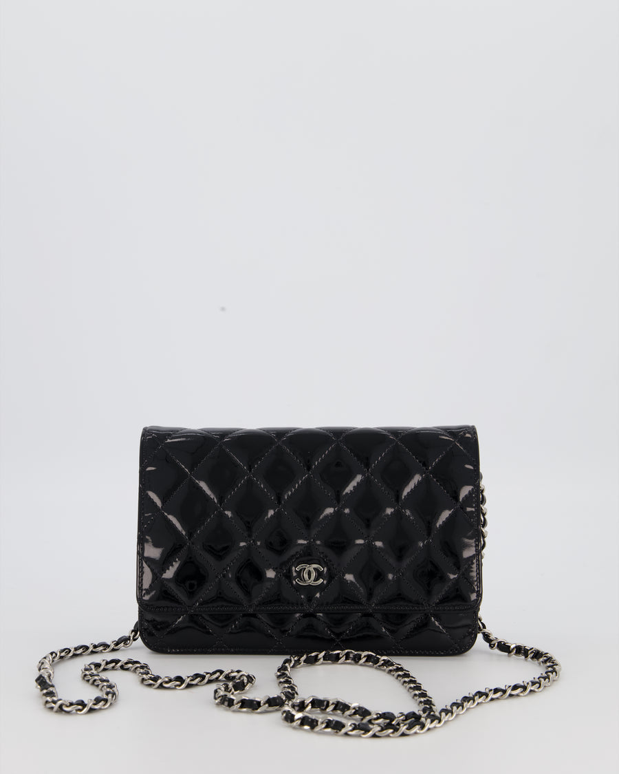 Chanel Black Wallet on Chain Bag with CC Logo in Patent Leather with Silver Hardware