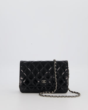 Chanel Black Wallet on Chain Bag with CC Logo in Patent Leather with Silver Hardware