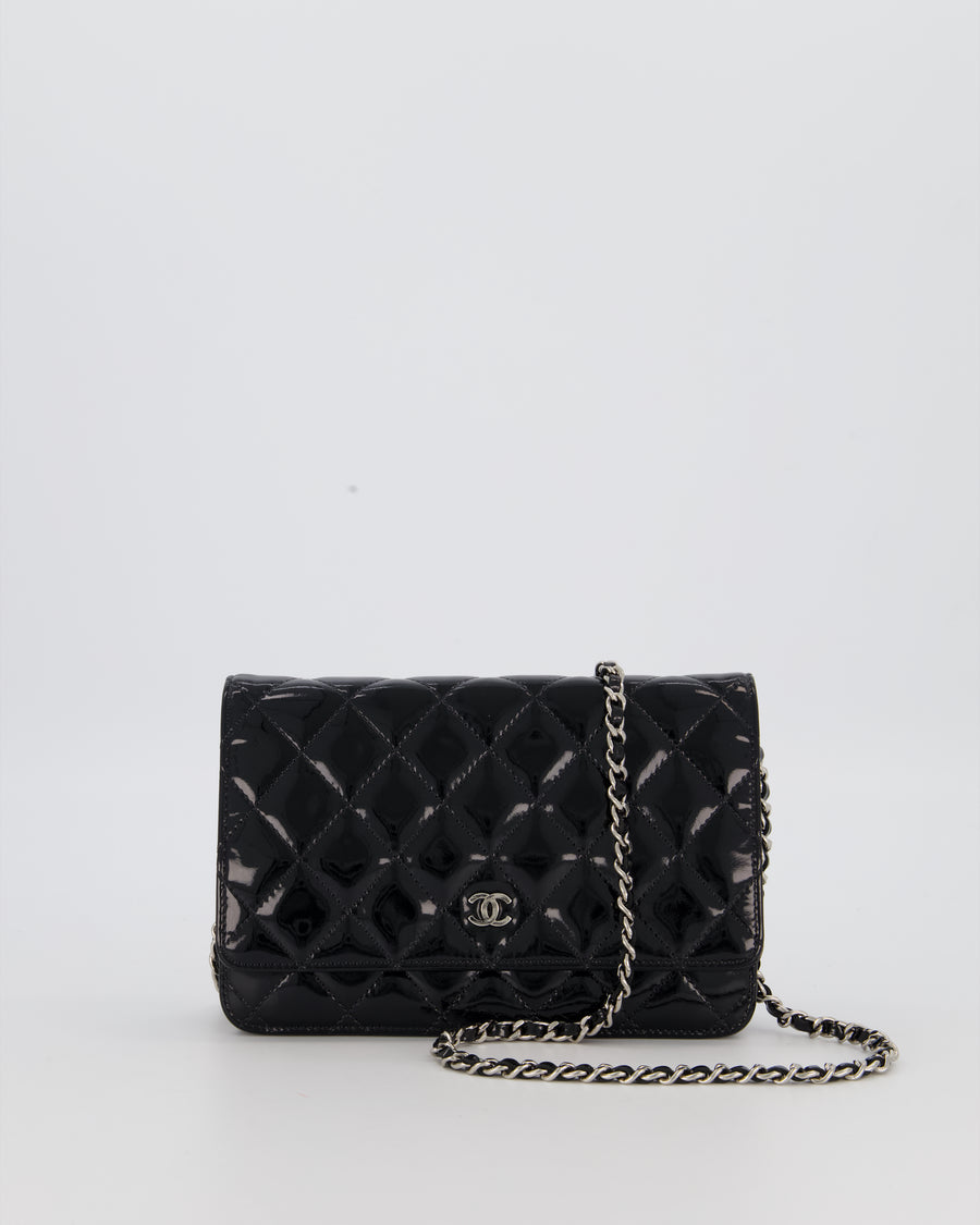 Chanel Black Wallet on Chain Bag with CC Logo in Patent Leather with Silver Hardware