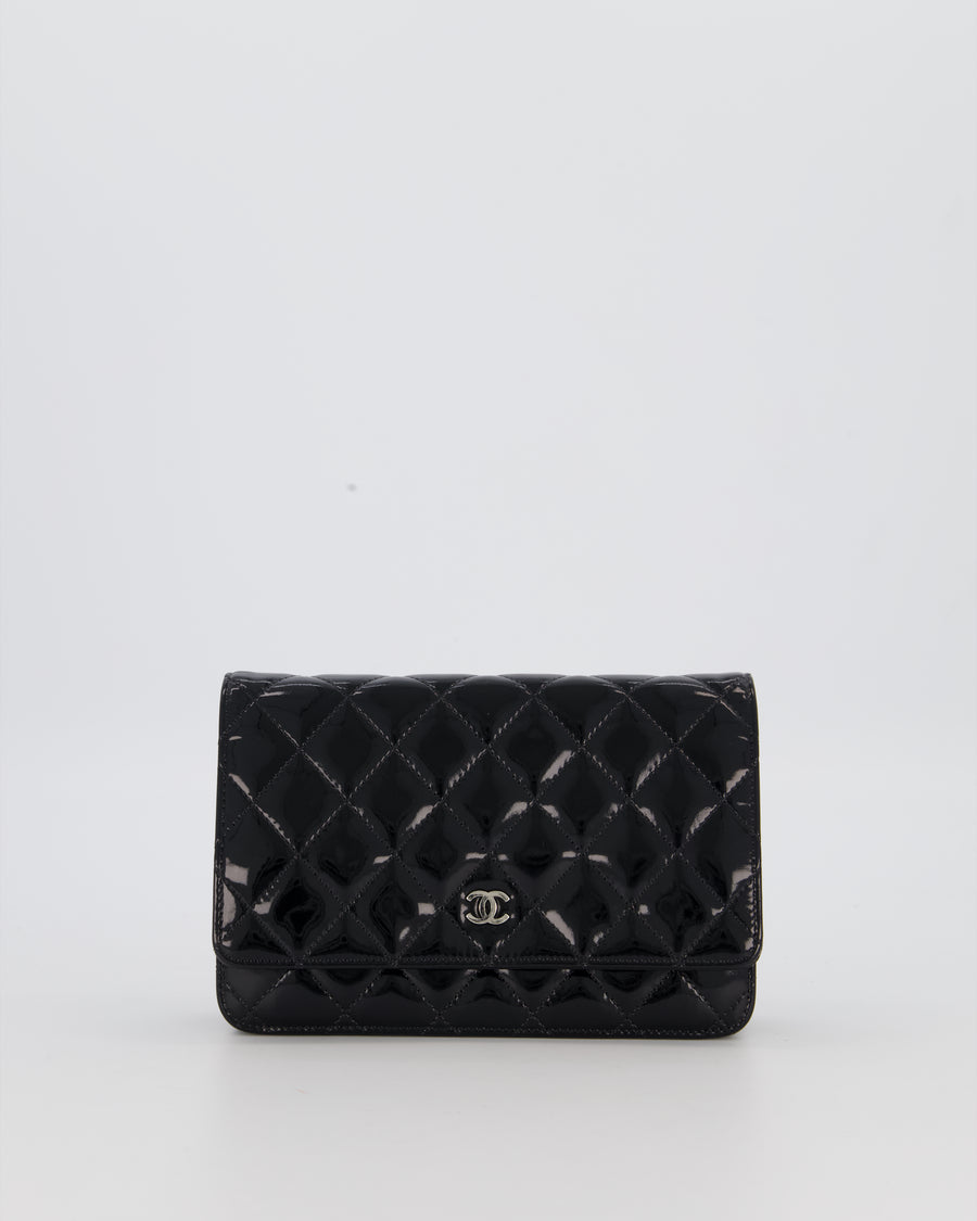 Chanel Black Wallet on Chain Bag with CC Logo in Patent Leather with Silver Hardware