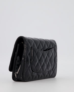 Chanel Black Wallet on Chain Bag with CC Logo in Patent Leather with Silver Hardware