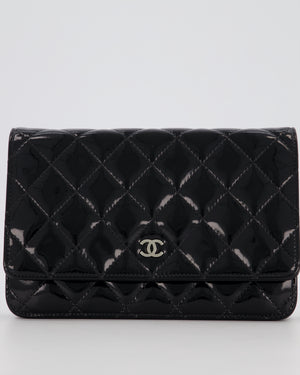 Chanel Black Wallet on Chain Bag with CC Logo in Patent Leather with Silver Hardware