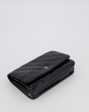Chanel Black Wallet on Chain Bag with CC Logo in Patent Leather with Silver Hardware