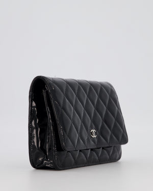 Chanel Black Wallet on Chain Bag with CC Logo in Patent Leather with Silver Hardware