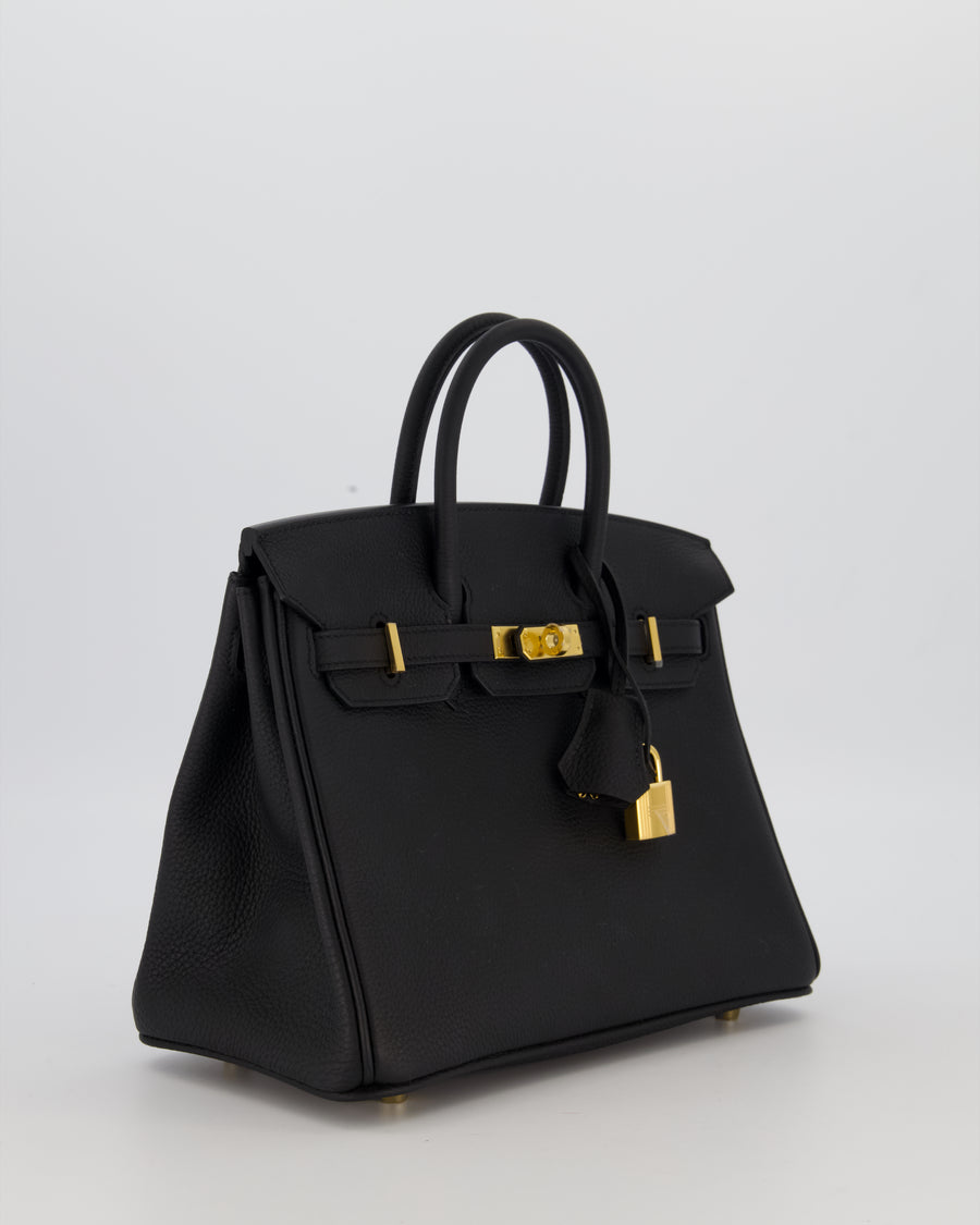 *RARE* Hermès Birkin 25 Retourne Bag in Noir Togo Leather with Gold Hardware