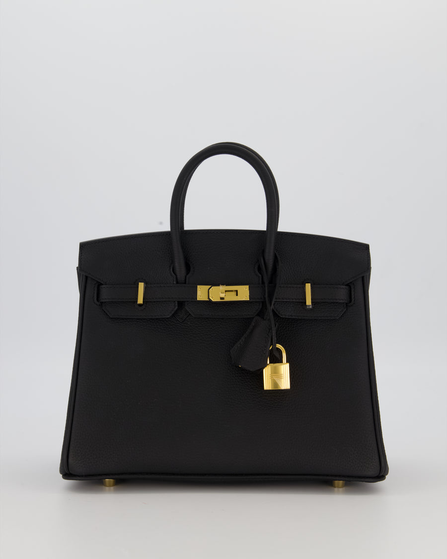 *RARE* Hermès Birkin 25 Retourne Bag in Noir Togo Leather with Gold Hardware