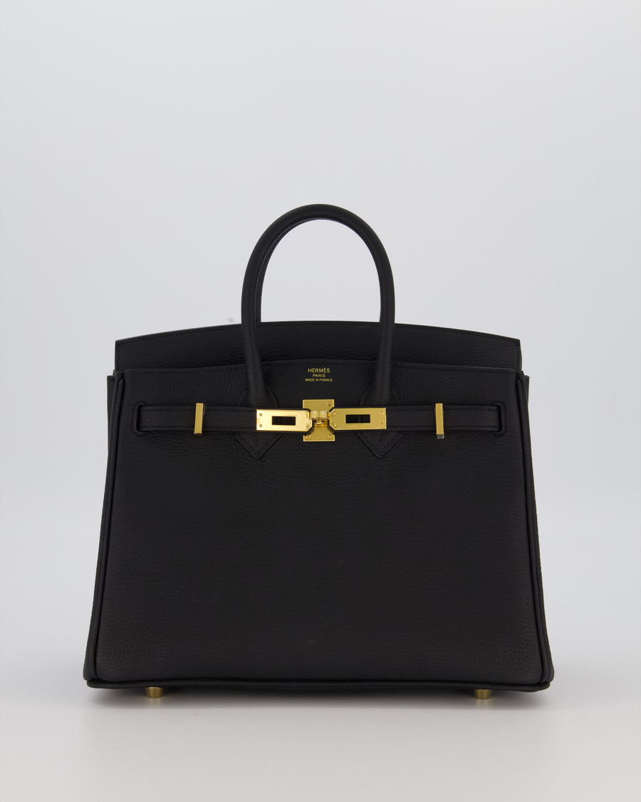 *RARE* Hermès Birkin 25 Retourne Bag in Noir Togo Leather with Gold Hardware