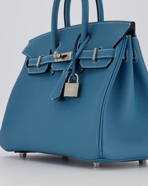 *RARE* Hermès Birkin 25 Retourne Bag in Bleu Jean Swift Leather with Palladium Hardware