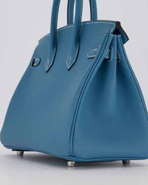 *RARE* Hermès Birkin 25 Retourne Bag in Bleu Jean Swift Leather with Palladium Hardware