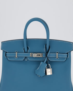 *RARE* Hermès Birkin 25 Retourne Bag in Bleu Jean Swift Leather with Palladium Hardware