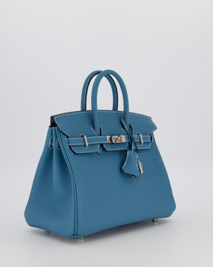 *RARE* Hermès Birkin 25 Retourne Bag in Bleu Jean Swift Leather with Palladium Hardware