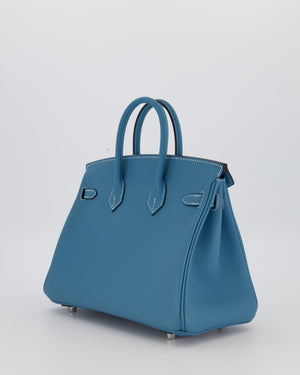 *RARE* Hermès Birkin 25 Retourne Bag in Bleu Jean Swift Leather with Palladium Hardware