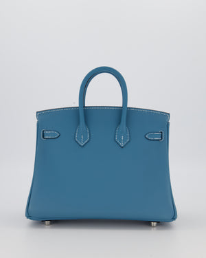 *RARE* Hermès Birkin 25 Retourne Bag in Bleu Jean Swift Leather with Palladium Hardware
