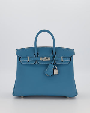 *RARE* Hermès Birkin 25 Retourne Bag in Bleu Jean Swift Leather with Palladium Hardware