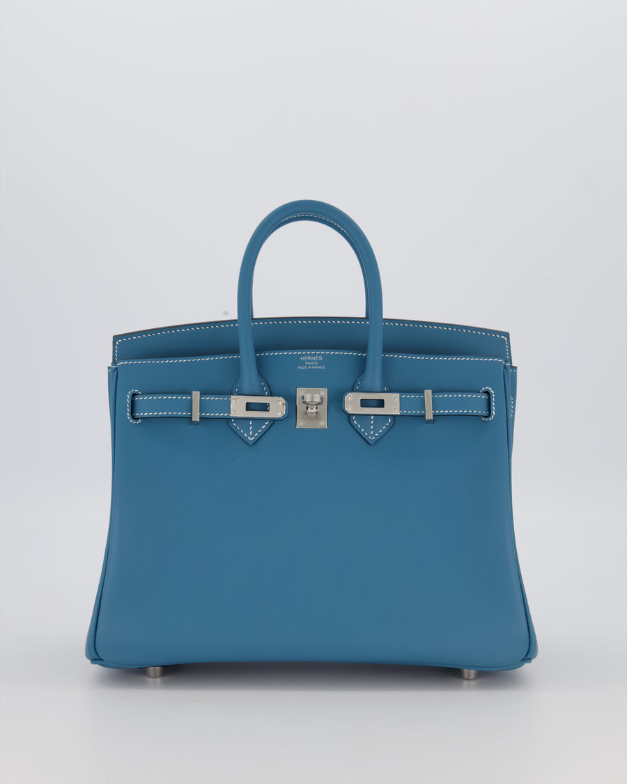 *RARE* Hermès Birkin 25 Retourne Bag in Bleu Jean Swift Leather with Palladium Hardware