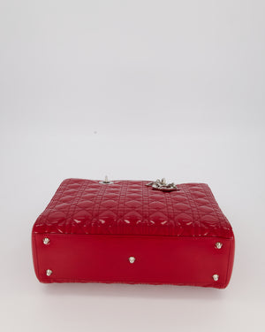 Christian Dior Cherry Red Large Lady Dior Bag in Cannage Patent Leather with Silver Hardware RRP £5,600