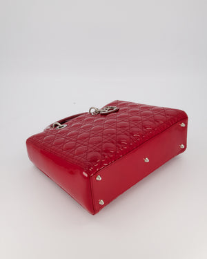 Christian Dior Cherry Red Large Lady Dior Bag in Cannage Patent Leather with Silver Hardware RRP £5,600