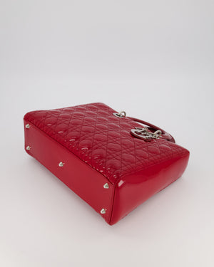 Christian Dior Cherry Red Large Lady Dior Bag in Cannage Patent Leather with Silver Hardware RRP £5,600