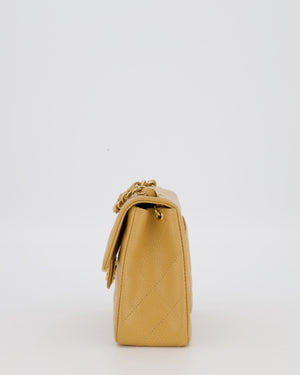 Chanel Beige Claire Vintage Mini Square Single Flap Bag In Caviar Leather With 24K Gold Hardware