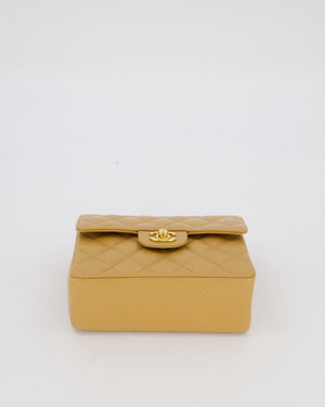 Chanel Beige Claire Vintage Mini Square Single Flap Bag In Caviar Leather With 24K Gold Hardware