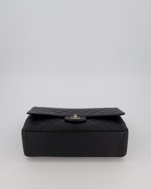 Chanel Black Maxi Classic Single Flap Bag in Caviar Leather with Silver Hardware