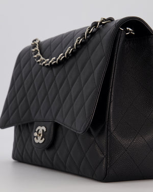 Chanel Black Maxi Classic Single Flap Bag in Caviar Leather with Silver Hardware
