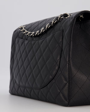 Chanel Black Maxi Classic Single Flap Bag in Caviar Leather with Silver Hardware