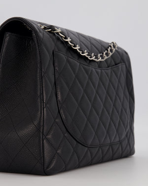 Chanel Black Maxi Classic Single Flap Bag in Caviar Leather with Silver Hardware