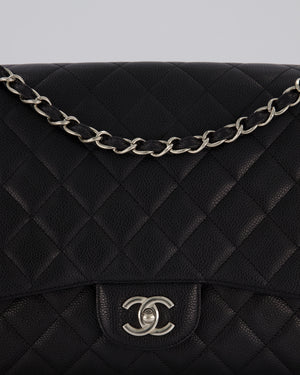 Chanel Black Maxi Classic Single Flap Bag in Caviar Leather with Silver Hardware