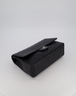 Chanel Black Maxi Classic Single Flap Bag in Caviar Leather with Silver Hardware