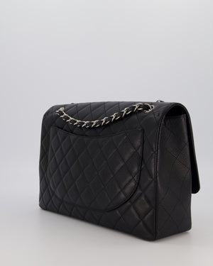 Chanel Black Maxi Classic Single Flap Bag in Caviar Leather with Silver Hardware