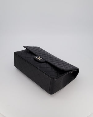Chanel Black Maxi Classic Single Flap Bag in Caviar Leather with Silver Hardware