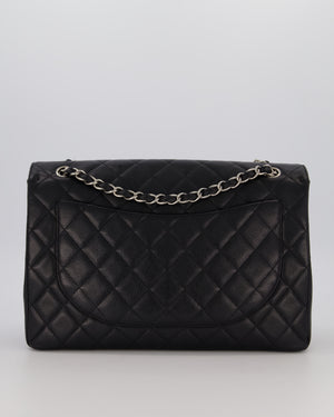 Chanel Black Maxi Classic Single Flap Bag in Caviar Leather with Silver Hardware