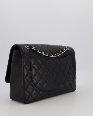Chanel Black Maxi Classic Single Flap Bag in Caviar Leather with Silver Hardware