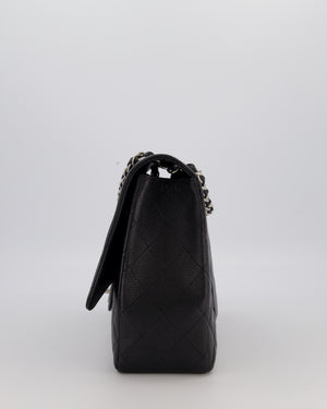 Chanel Black Maxi Classic Single Flap Bag in Caviar Leather with Silver Hardware