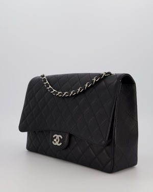 Chanel Black Maxi Classic Single Flap Bag in Caviar Leather with Silver Hardware