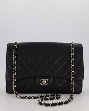 Chanel Black Maxi Classic Single Flap Bag in Caviar Leather with Silver Hardware