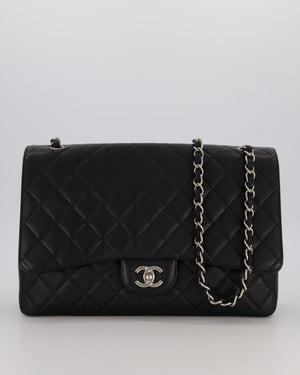 Chanel Black Maxi Classic Single Flap Bag in Caviar Leather with Silver Hardware