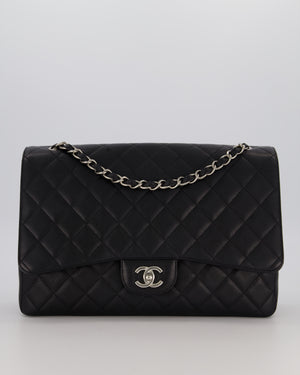Chanel Black Maxi Classic Single Flap Bag in Caviar Leather with Silver Hardware