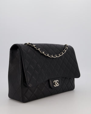 Chanel Black Maxi Classic Single Flap Bag in Caviar Leather with Silver Hardware