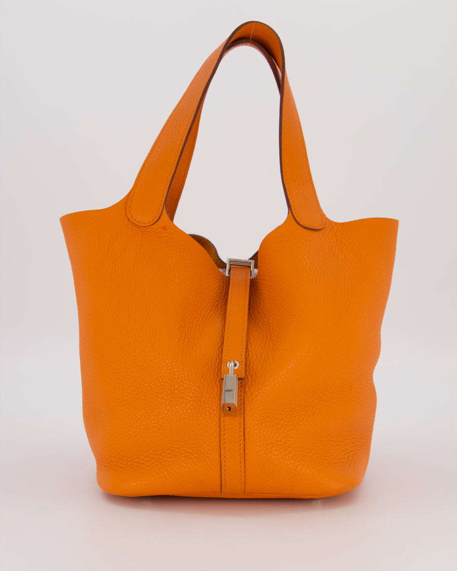 Hermès Picotin 22 Lock Bag in Orange Clemence Leather with Palladium Hardware