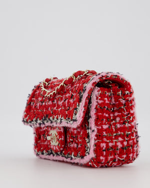 Chanel Red, Pink, White and Black Tweed Mini Rectangular Flap Bag with Champagne Gold Hardware