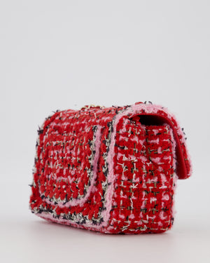 Chanel Red, Pink, White and Black Tweed Mini Rectangular Flap Bag with Champagne Gold Hardware